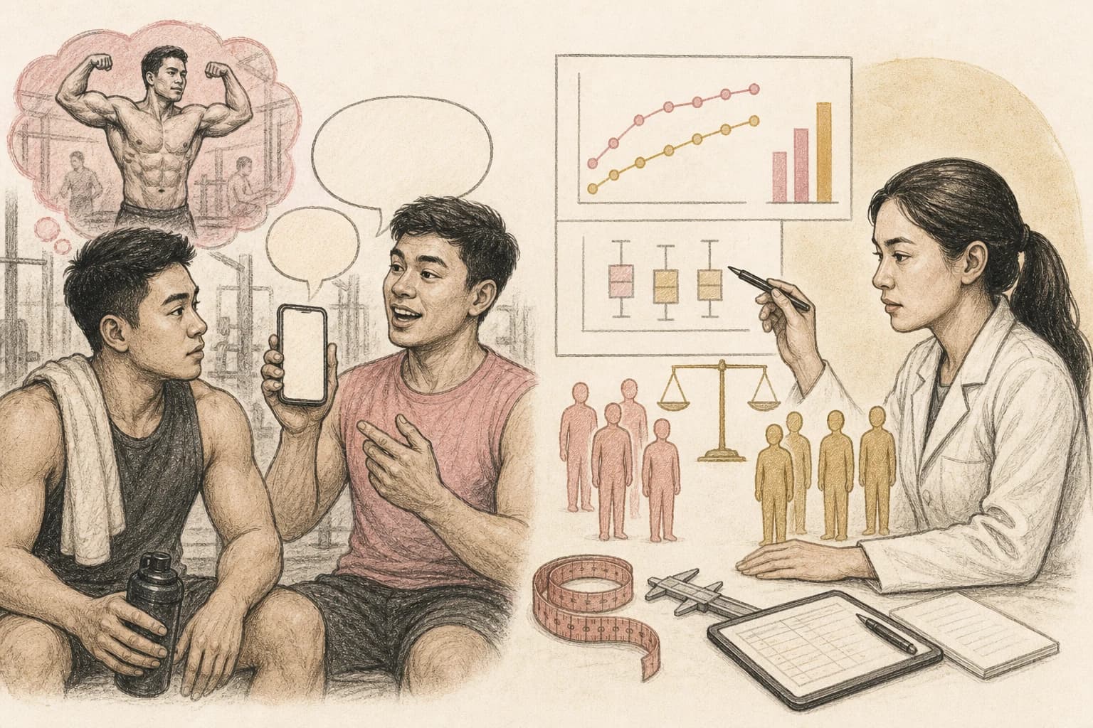 Filipino gym reader comparing a personal ipamorelin story with controlled human research