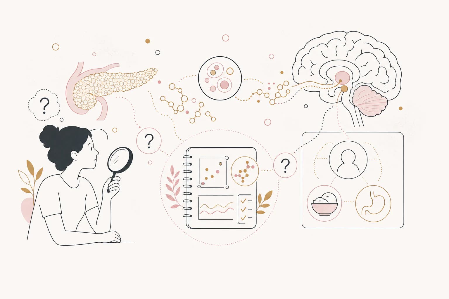 Editorial illustration for “Cagrilintide explained: why amylin research is getting attention,” showing a Filipino reader examining the research context.
