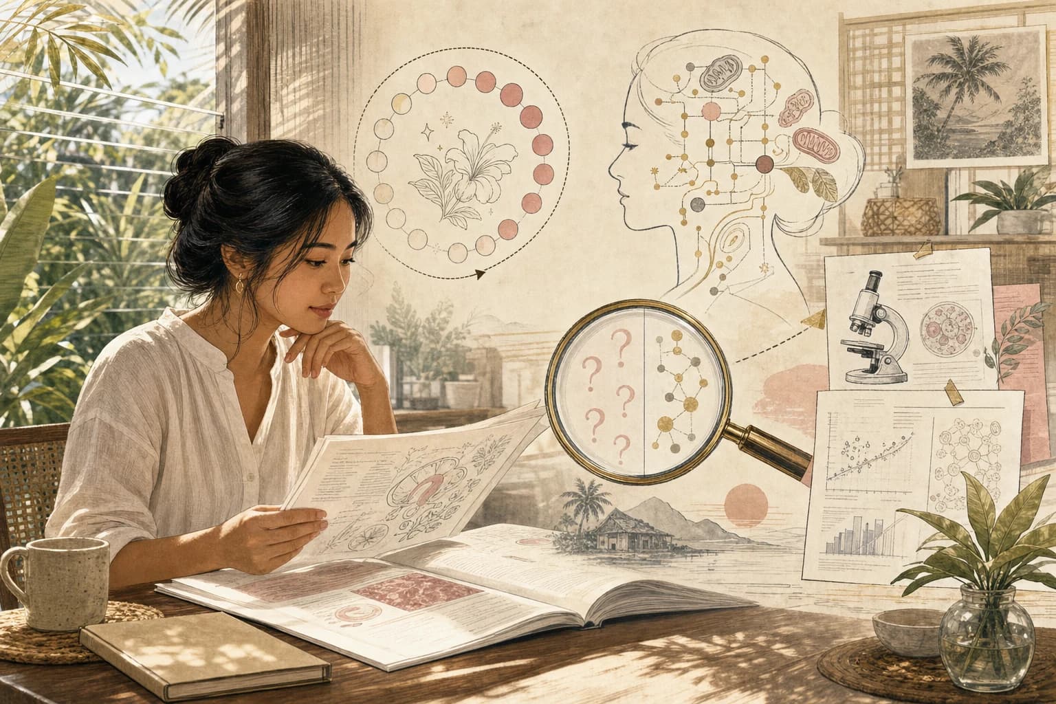 Editorial illustration for a Philippines-focused guide to reading PCOS and GLP-1 research with study limits intact.