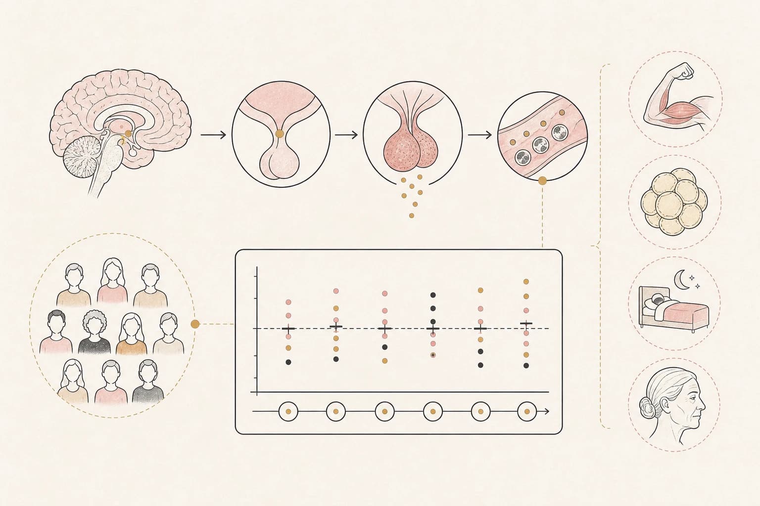 Diagram separating measured hormone responses from broader unproven outcomes