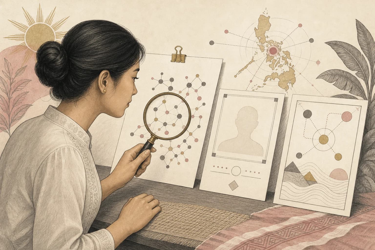 Editorial illustration for “Name, label, record: how to read a blend,” created for Philippine readers.