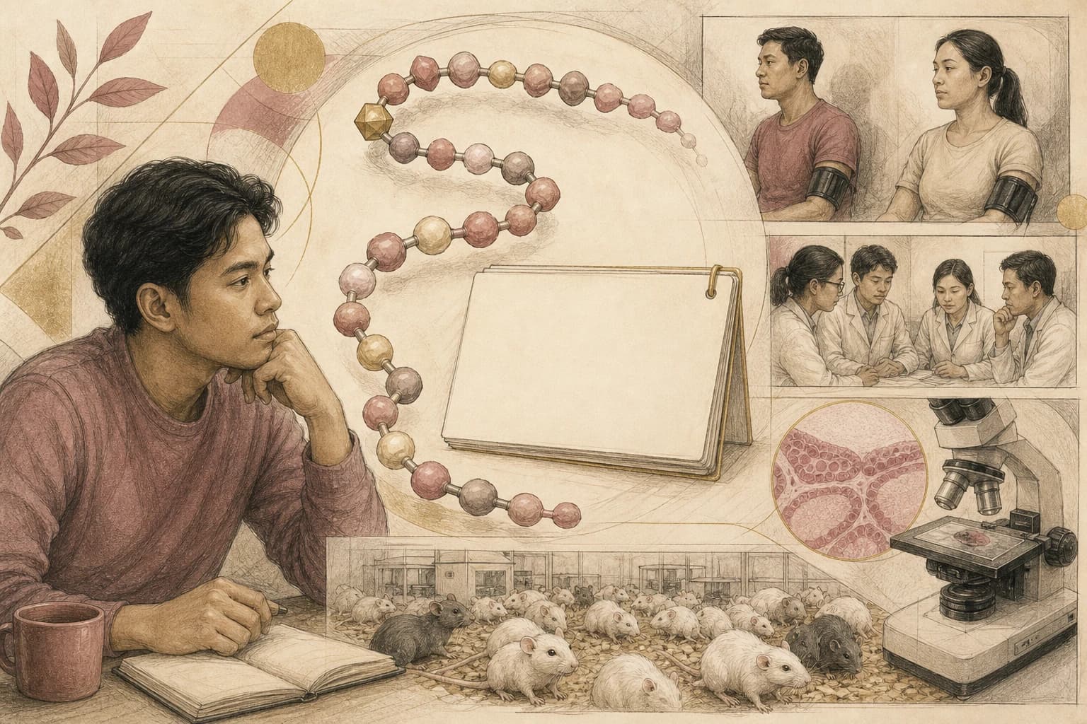 Filipino reader examining a fifteen-part peptide motif and separating its name from broad protection claims