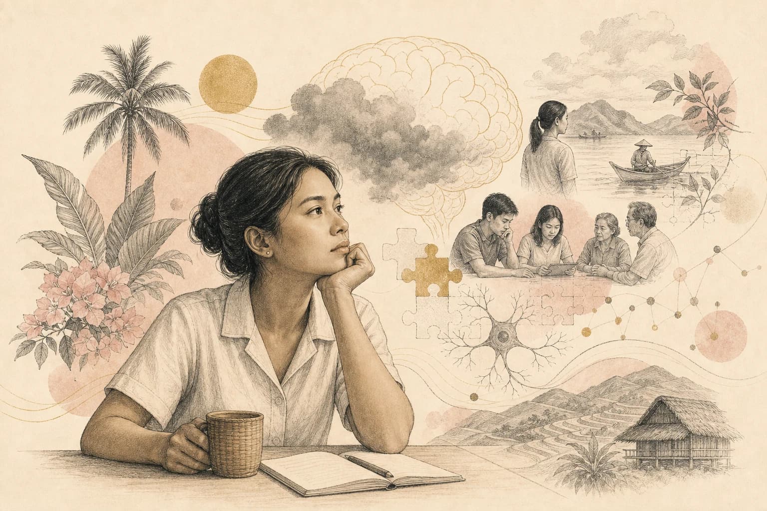 Editorial illustration for ““Brain fog” is a symptom, not a diagnosis or a peptide indication,” created for Philippine readers.