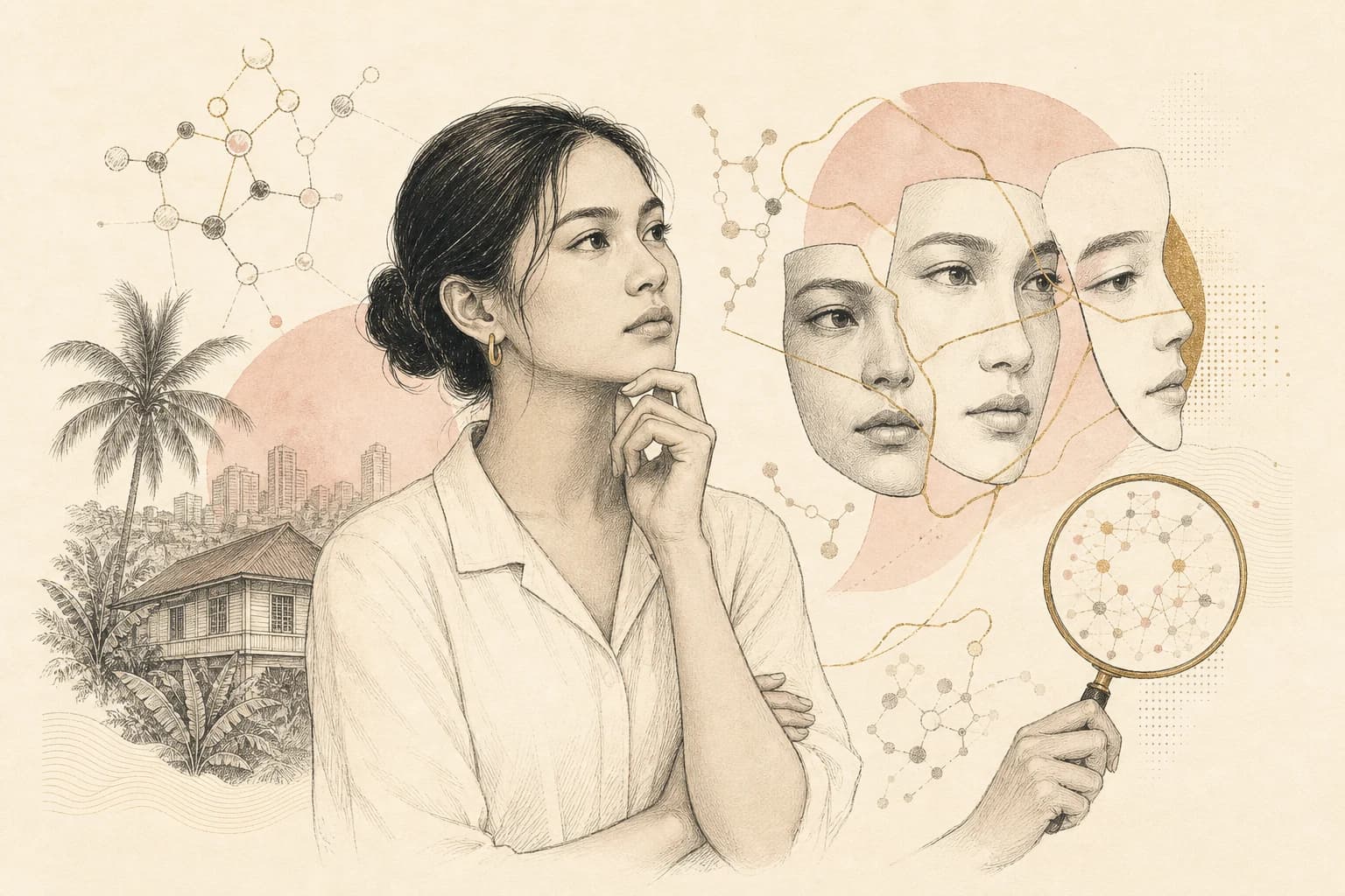 Editorial illustration for “Counterfeit beauty peptides and copied aesthetic-clinic labels,” created for Philippine readers.