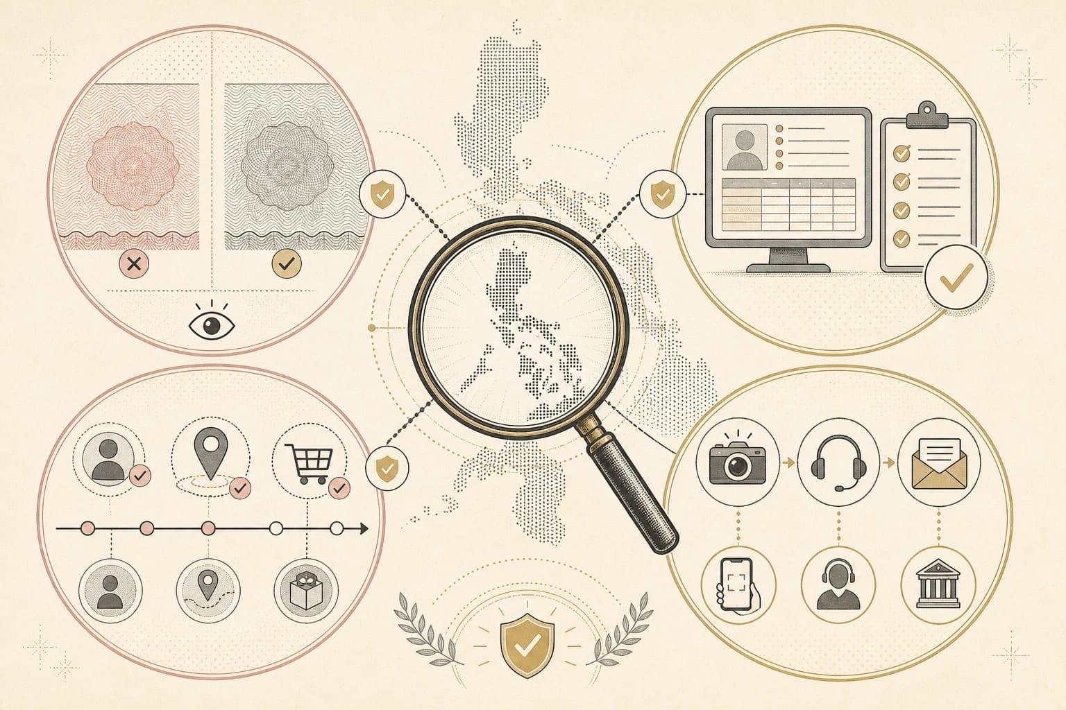 Evidence map linking packaging checks, Philippine FDA records, seller details, and reporting steps.