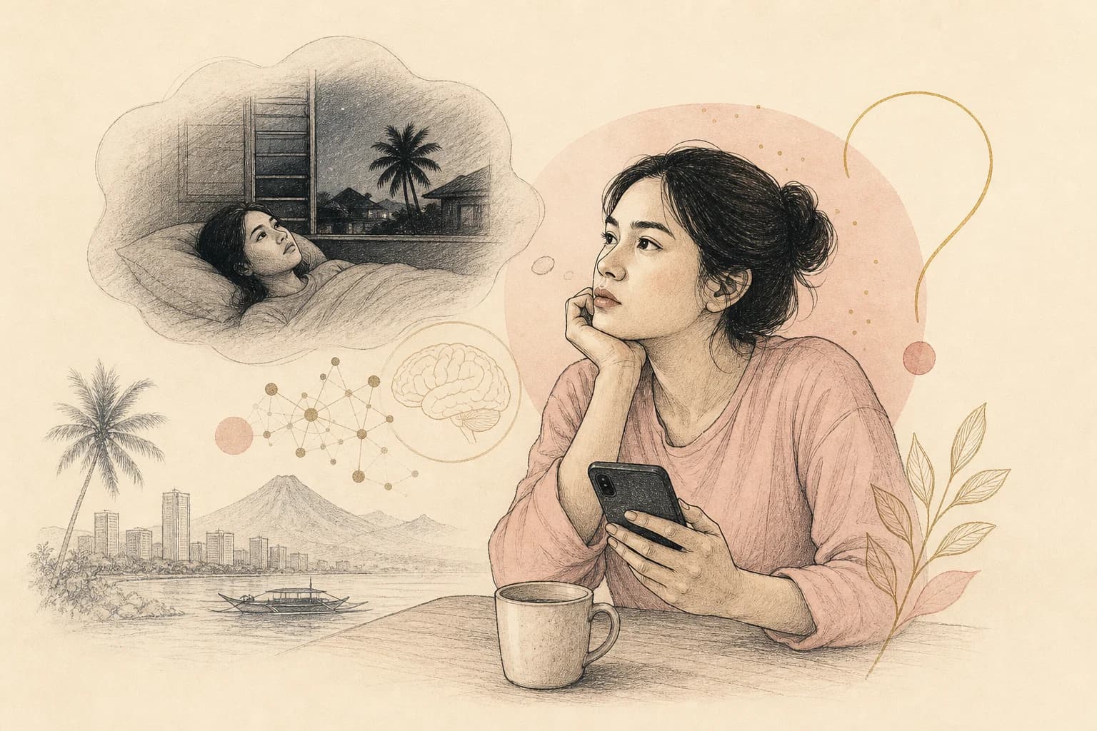 Editorial illustration for “DSIP and insomnia: a popular search, not a personal sleep recommendation,” created for Philippine readers.