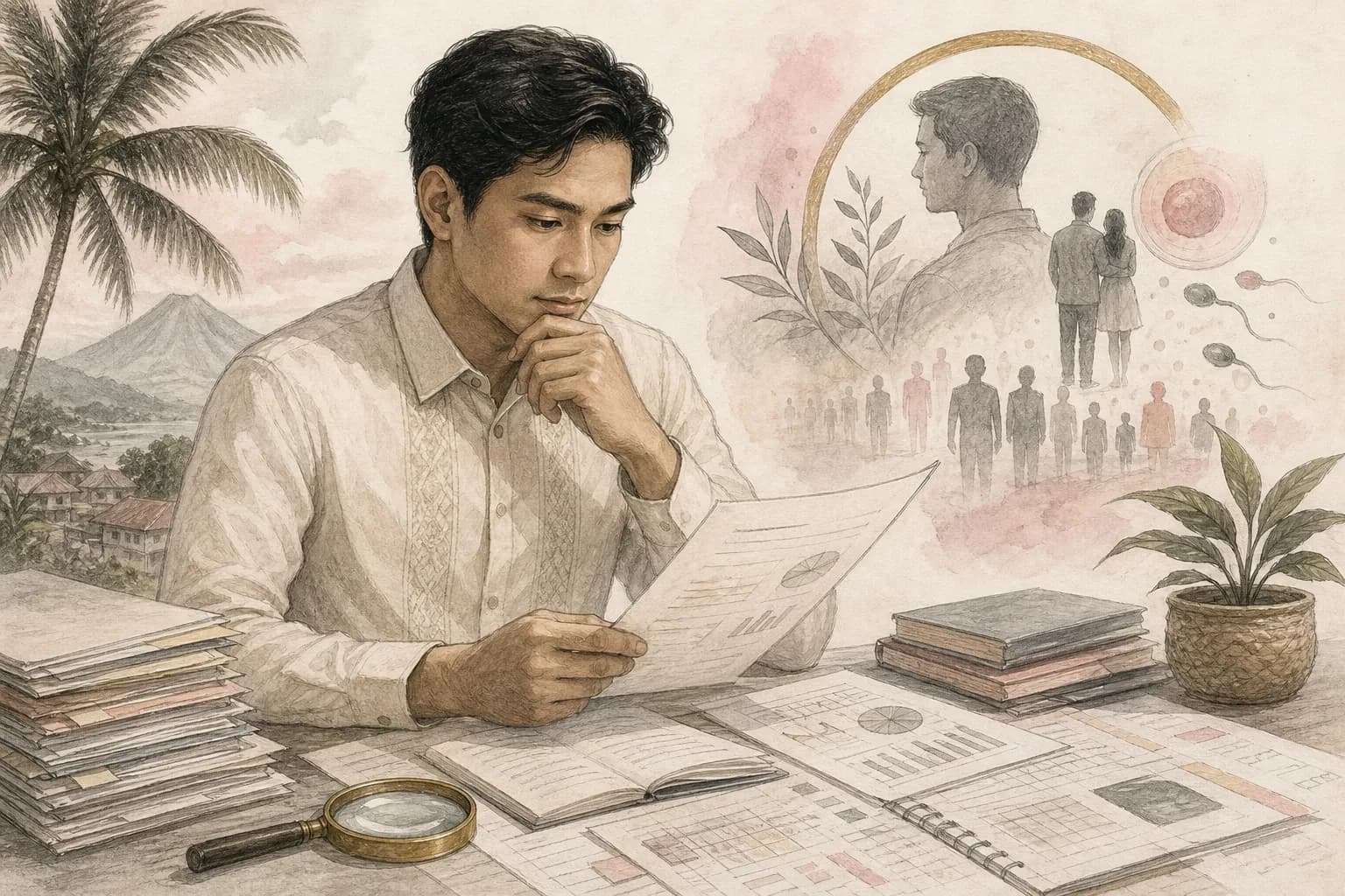 Editorial scene explaining Enclomiphene research record explained: Optimizing Diagnostic Accuracy and Treatment Decisions in Men With Testosterone Deficiency for Filipino readers