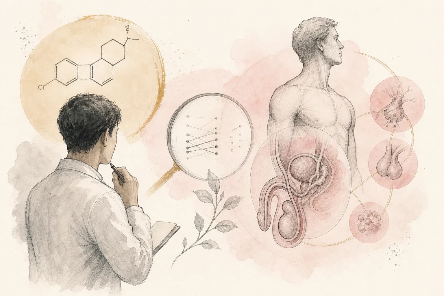 Editorial scene explaining Enclomiphene research record explained: Oral enclomiphene citrate raises testosterone and preserves sperm counts in obese hypogonadal men, unlike topi for Filipino readers