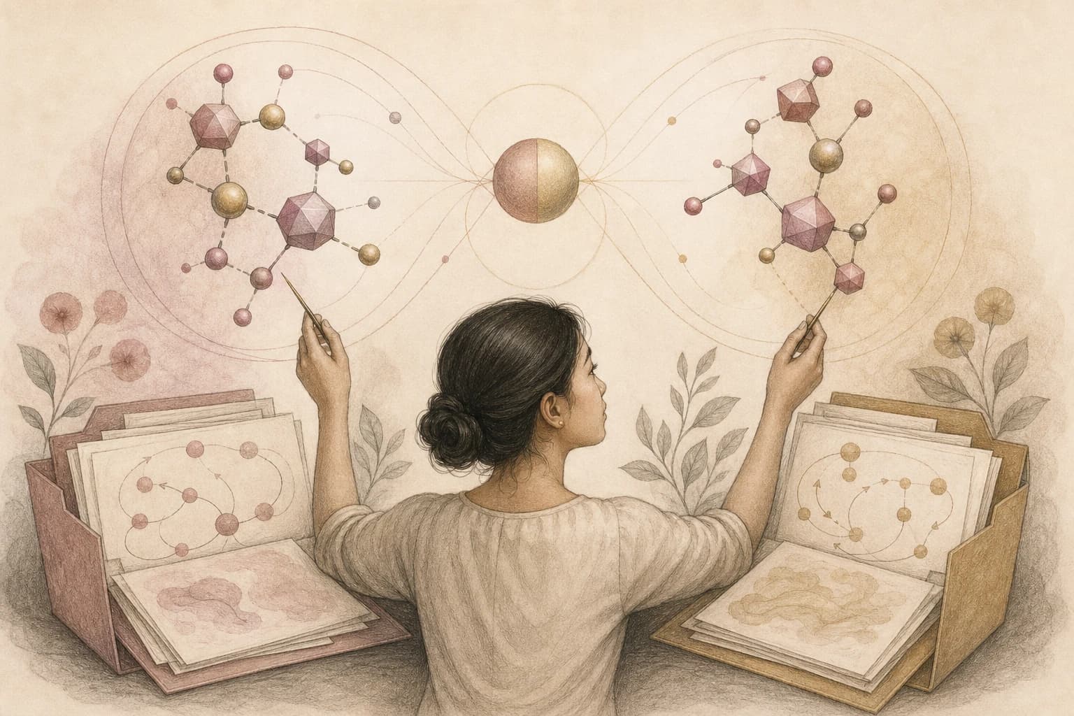 Filipino reader comparing two closely related molecular arrangements and their separate evidence records