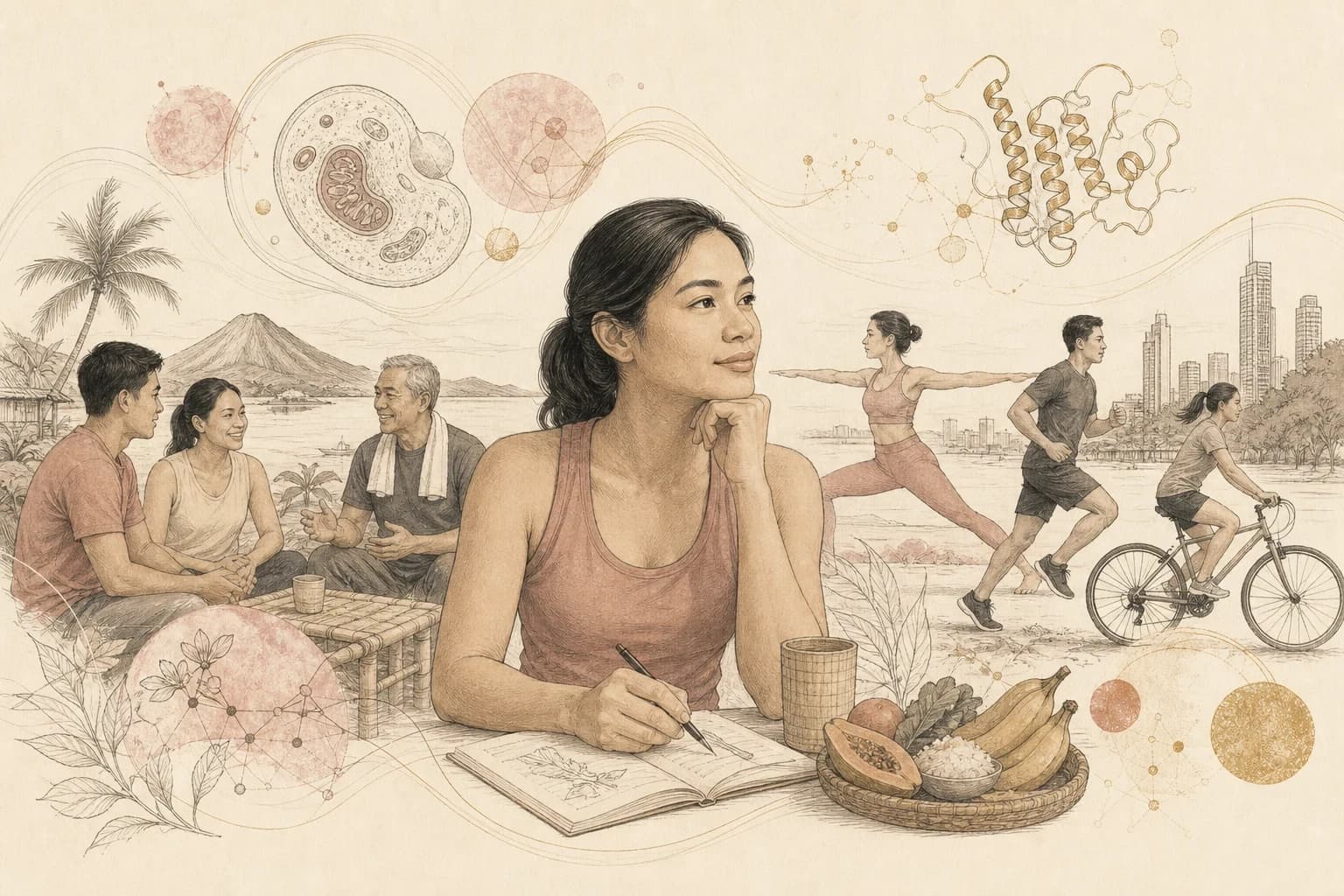 Editorial scene explaining Exercise and naturally occurring MOTS-c: what researchers are learning for Filipino readers