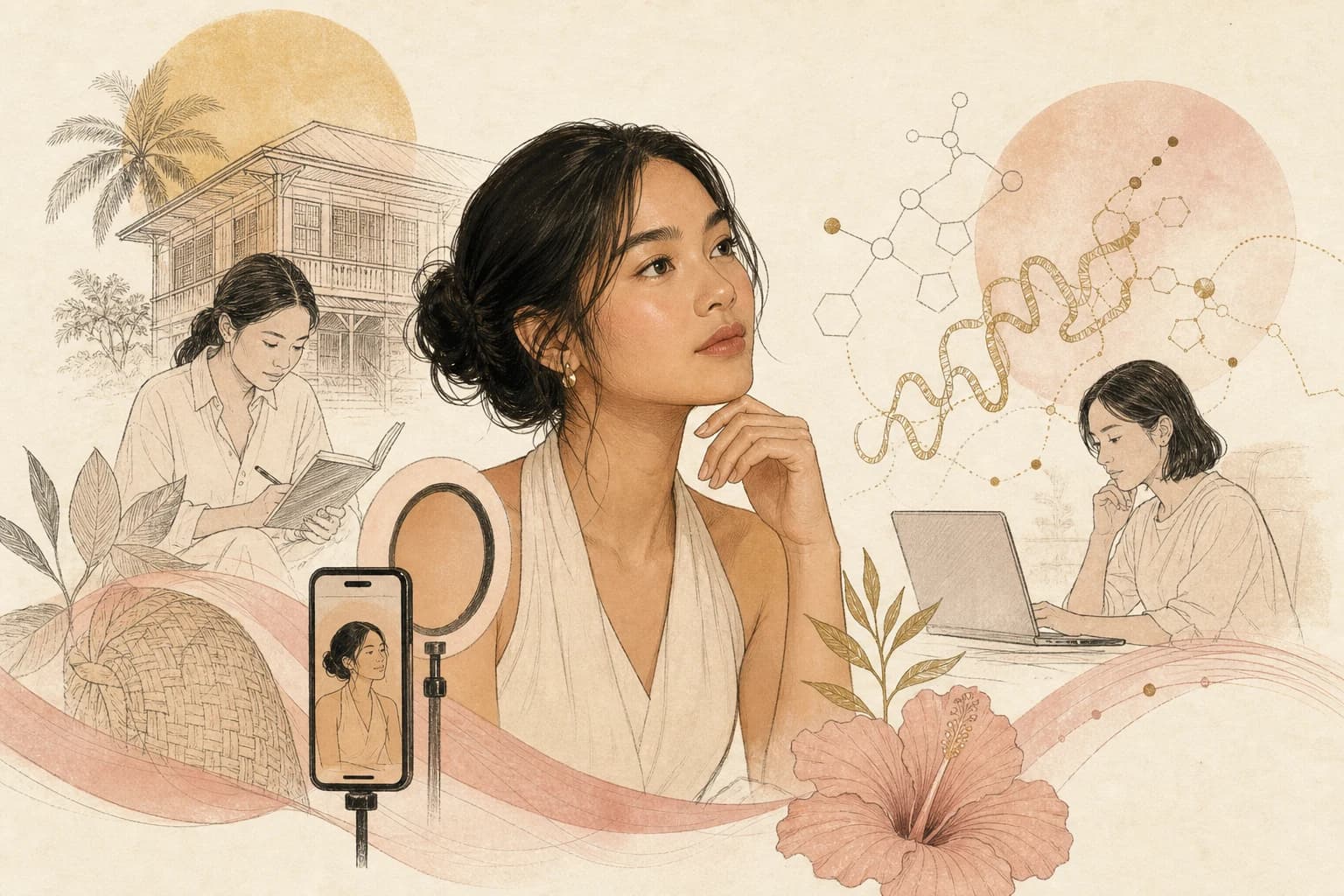 Editorial illustration for “Filipino beauty influencers and peptide disclosure: what transparent content looks like,” created for Philippine readers.