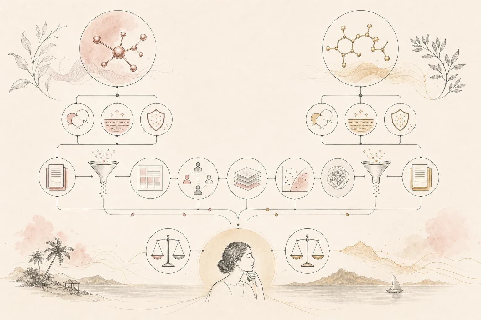 Evidence map separating claims, source verification, study context, and uncertainty for “GHK-Cu and glutathione: why two beauty trends should not share claims.”