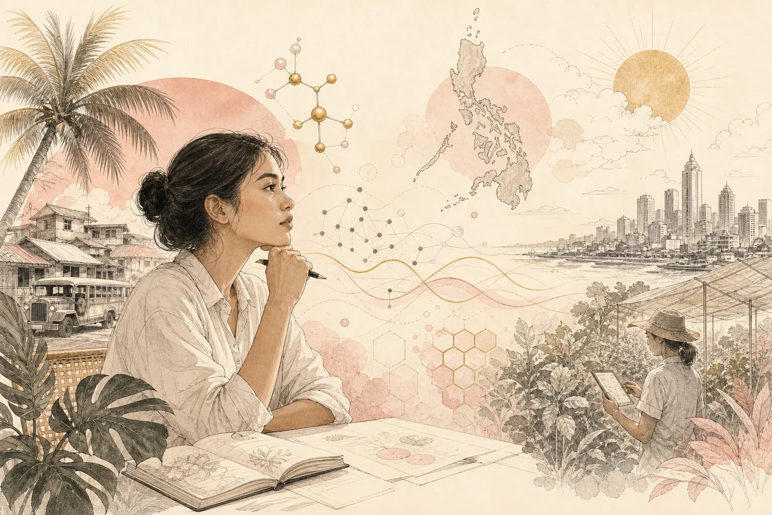 Editorial illustration for “GHK-Cu research in a hot, humid climate,” created for Philippine readers.
