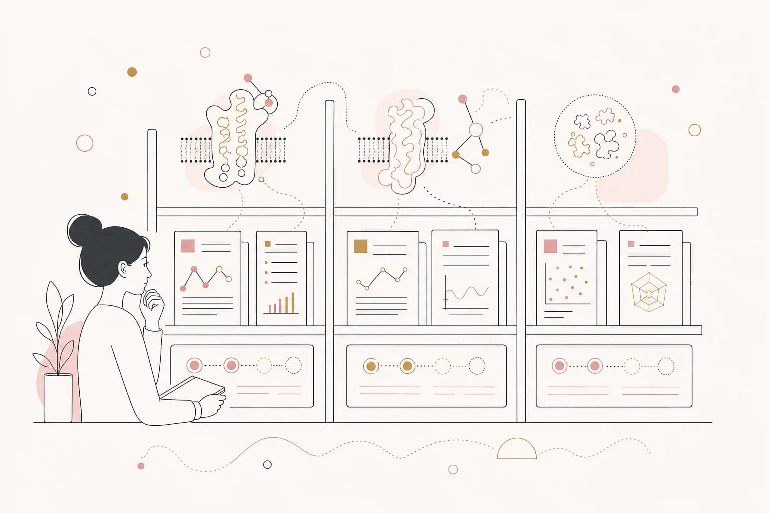 Editorial illustration for “GLP-1 agonists, amylin analogues, and metabolic research compounds,” showing a Filipino reader examining the research context.