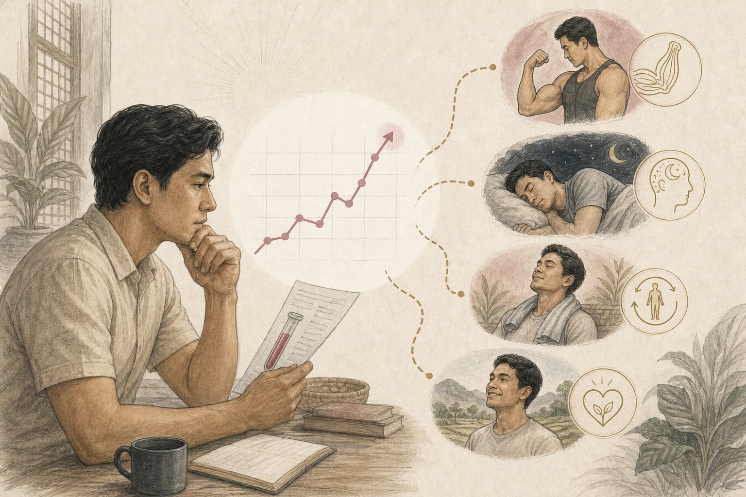 Filipino reader comparing a rising biomarker line with separate real-world outcomes