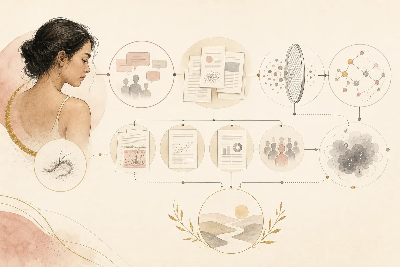 Evidence map separating claims, source verification, study context, and uncertainty for “Hair shedding after rapid weight change: where GHK-Cu claims enter the conversation.”