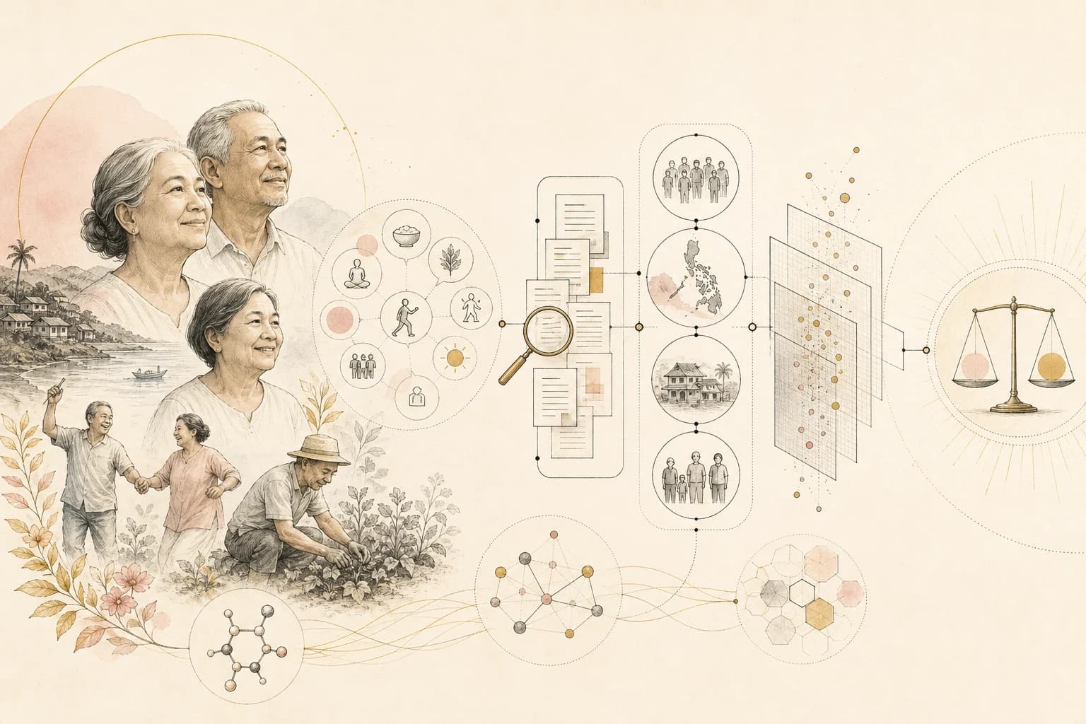 Evidence map separating claims, source verification, study context, and uncertainty for “Healthy aging in the Philippines, without miracle language.”