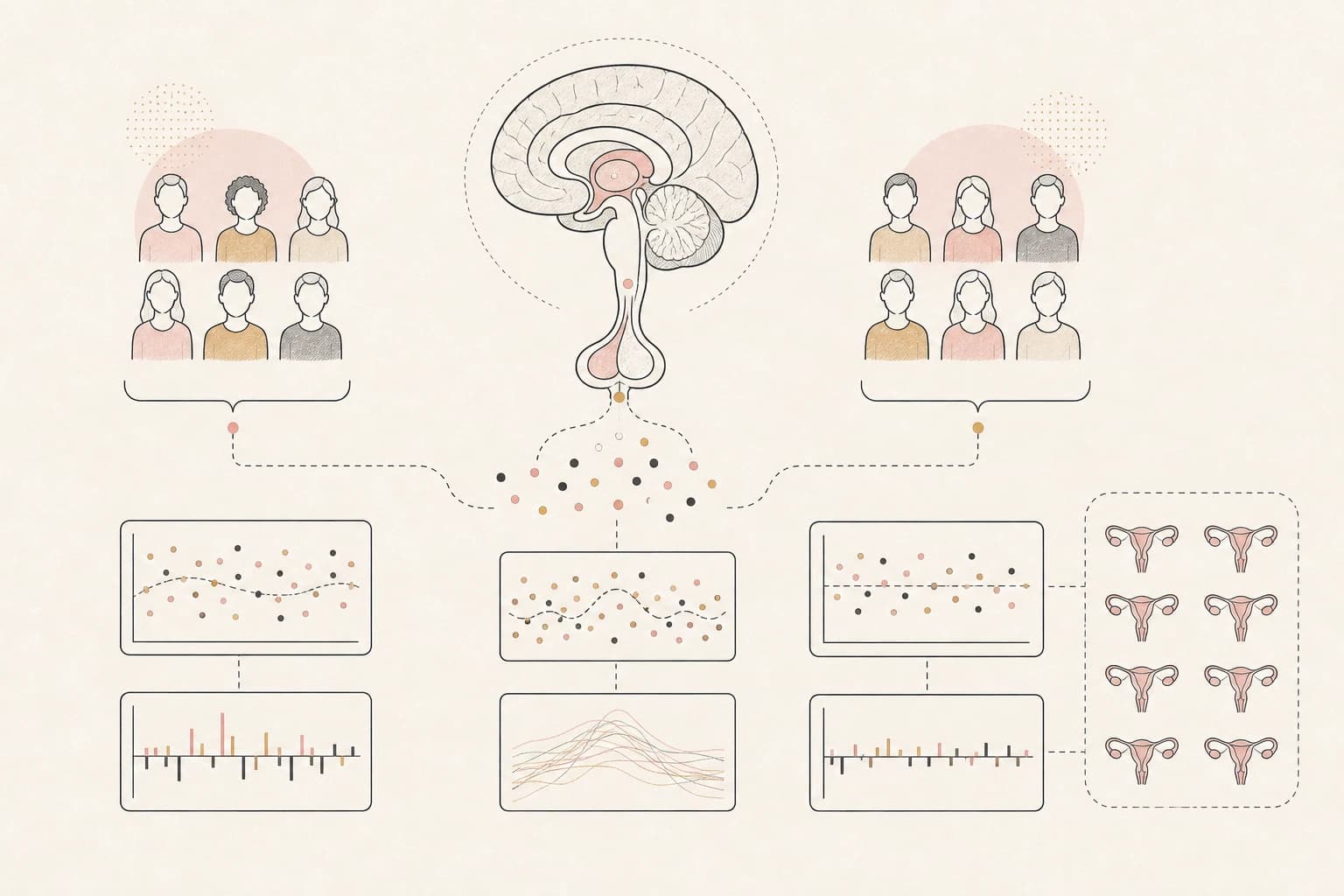 Diagram of early human hormone studies, participant groups, timing, and pulse measurements