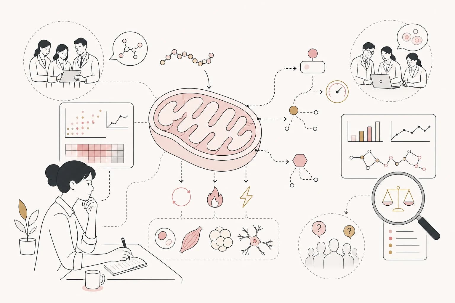 Editorial scene explaining MOTS-c Study Review: Mitochondrial-derived peptide MOTS-c activates metabolic signaling but blunts for Filipino readers