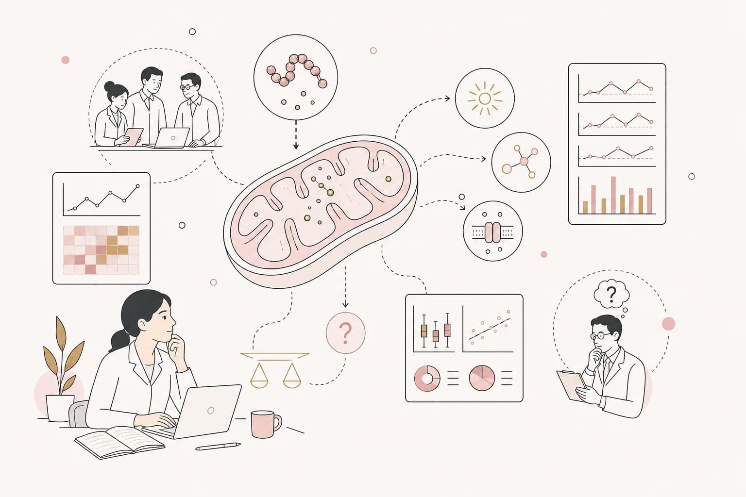 Editorial scene explaining MOTS-c Study Review: Mitochondrial-derived peptide MOTS-c activates metabolic signaling but blunts for Filipino readers