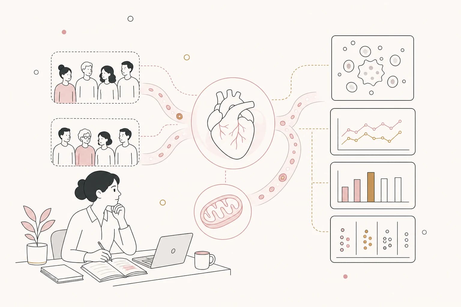 Editorial scene explaining MOTS-c Study Review: Mitochondrial peptide MOTS-c suppresses systemic and cardiac inflammasome activation for Filipino readers