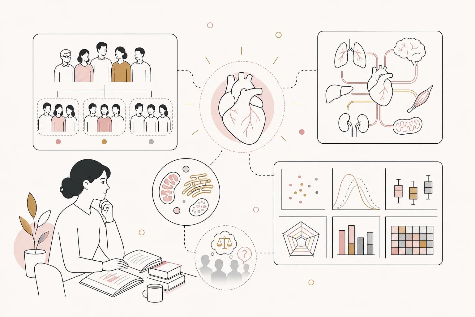 Editorial scene explaining MOTS-c Study Review: MOTS-c Coordinates Inter-Organellar Proteostasis for Adaptation to Chronic Metabolic for Filipino readers