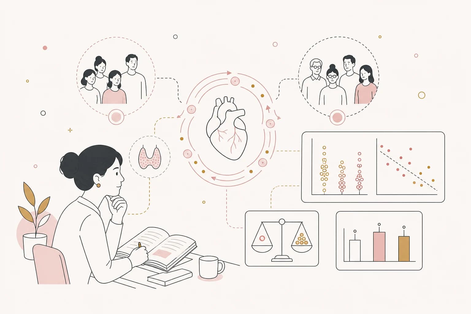 Editorial scene explaining MOTS-c Study Review: Reduced Circulating MOTS-c Levels in Hashimoto's Thyroiditis Reflect Integrated for Filipino readers