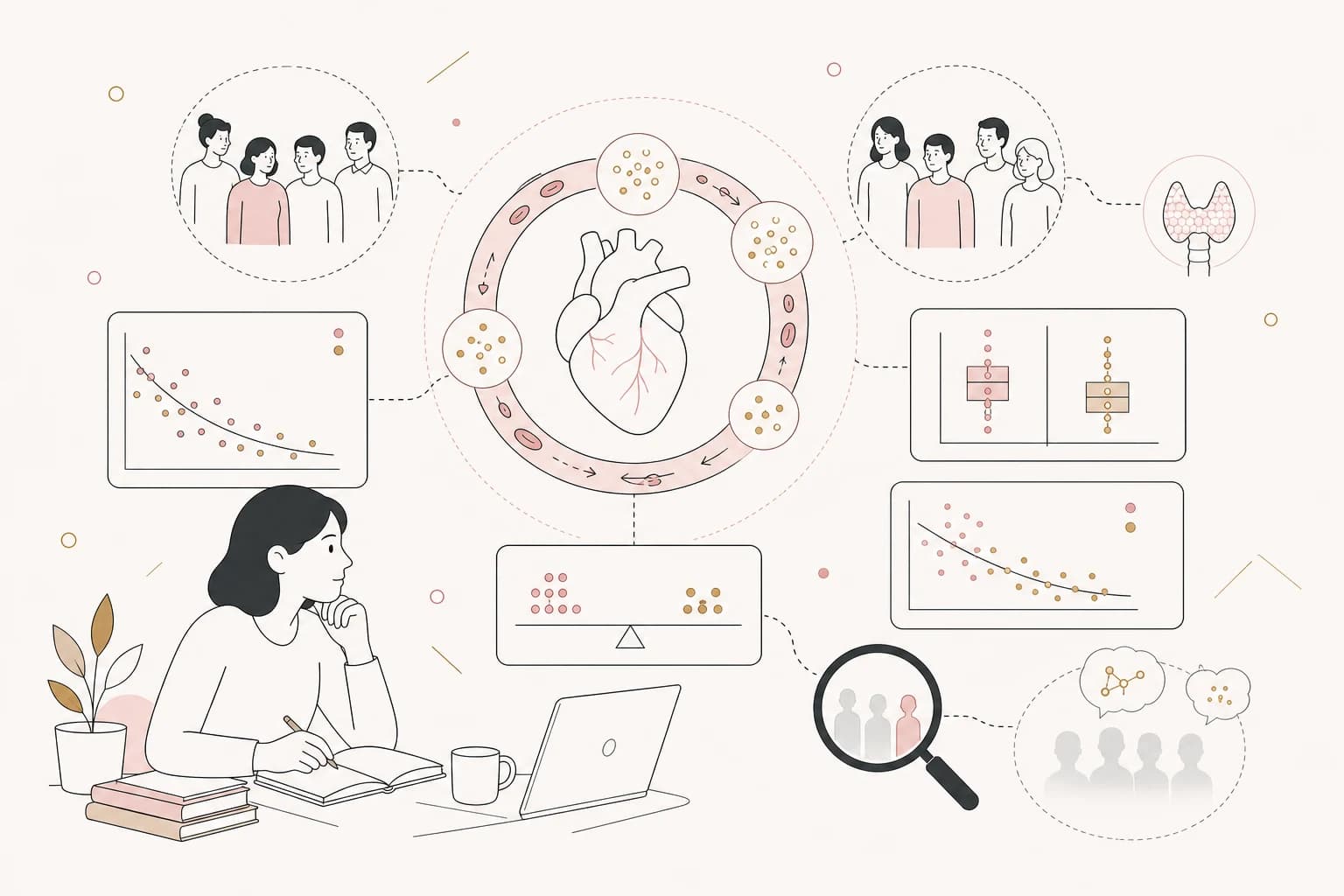 Editorial scene explaining MOTS-c Study Review: Reduced Circulating MOTS-c Levels in Hashimoto's Thyroiditis Reflect Integrated for Filipino readers