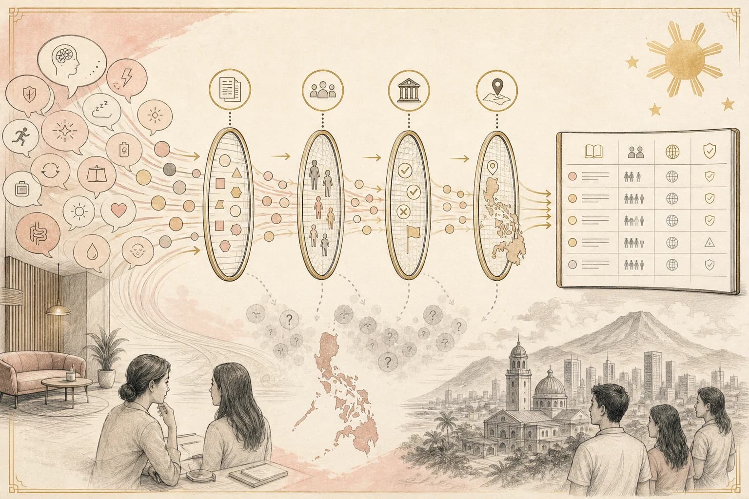 Evidence map filtering NAD+ marketing claims through human outcomes, study type, regulatory context, and local relevance.