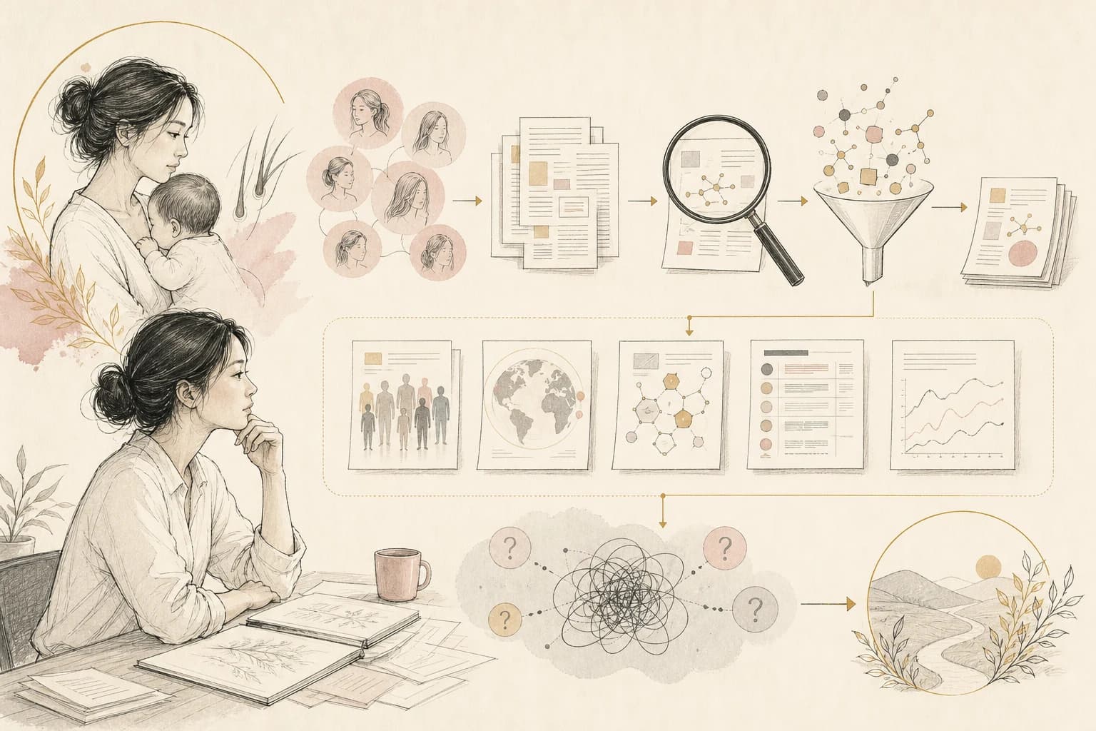 Evidence map separating claims, source verification, study context, and uncertainty for “Postpartum hair loss and copper peptides: how to read claims carefully.”