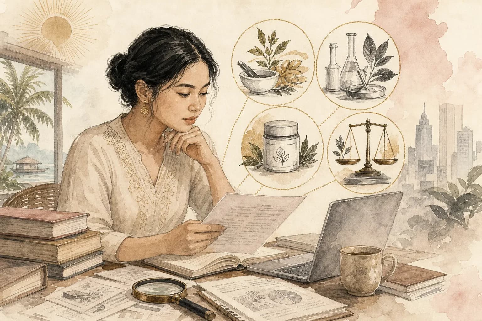 Editorial scene explaining Product name, active ingredient, strength, and manufacturer: four fields buyers confuse for Filipino readers
