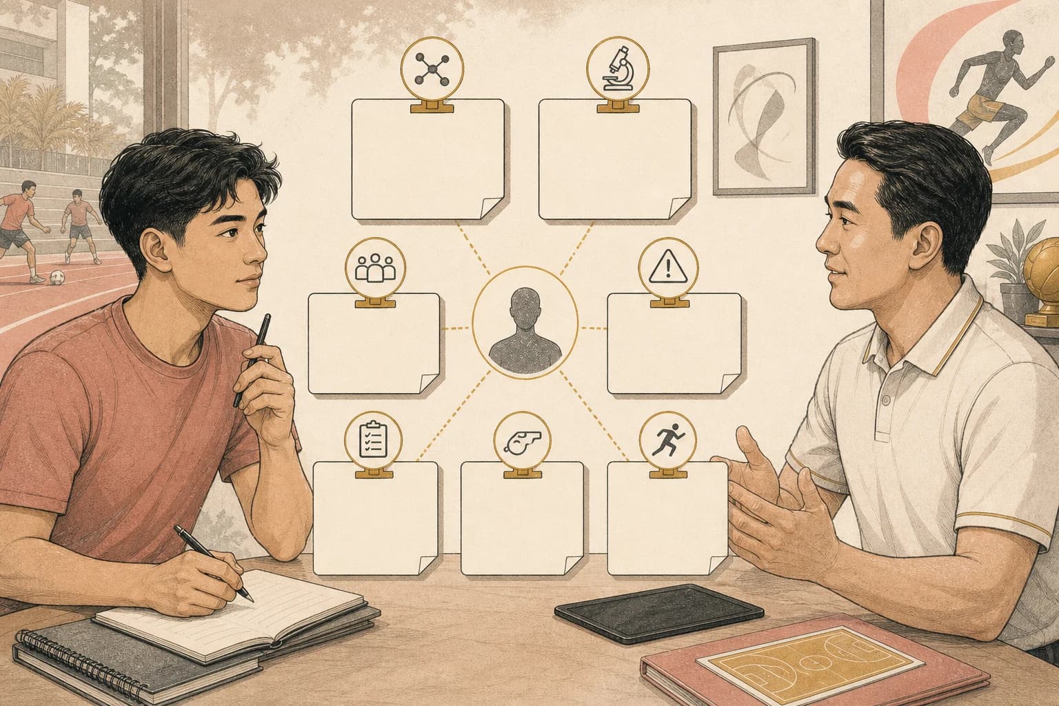 Editorial illustration for a Filipino reader preparing questions about an injury-recovery claim.