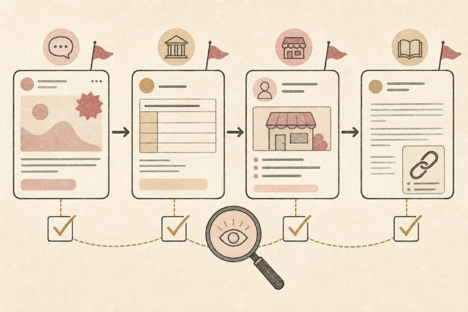 Evidence checklist separating social-media claims, product records, seller records, and source verification.