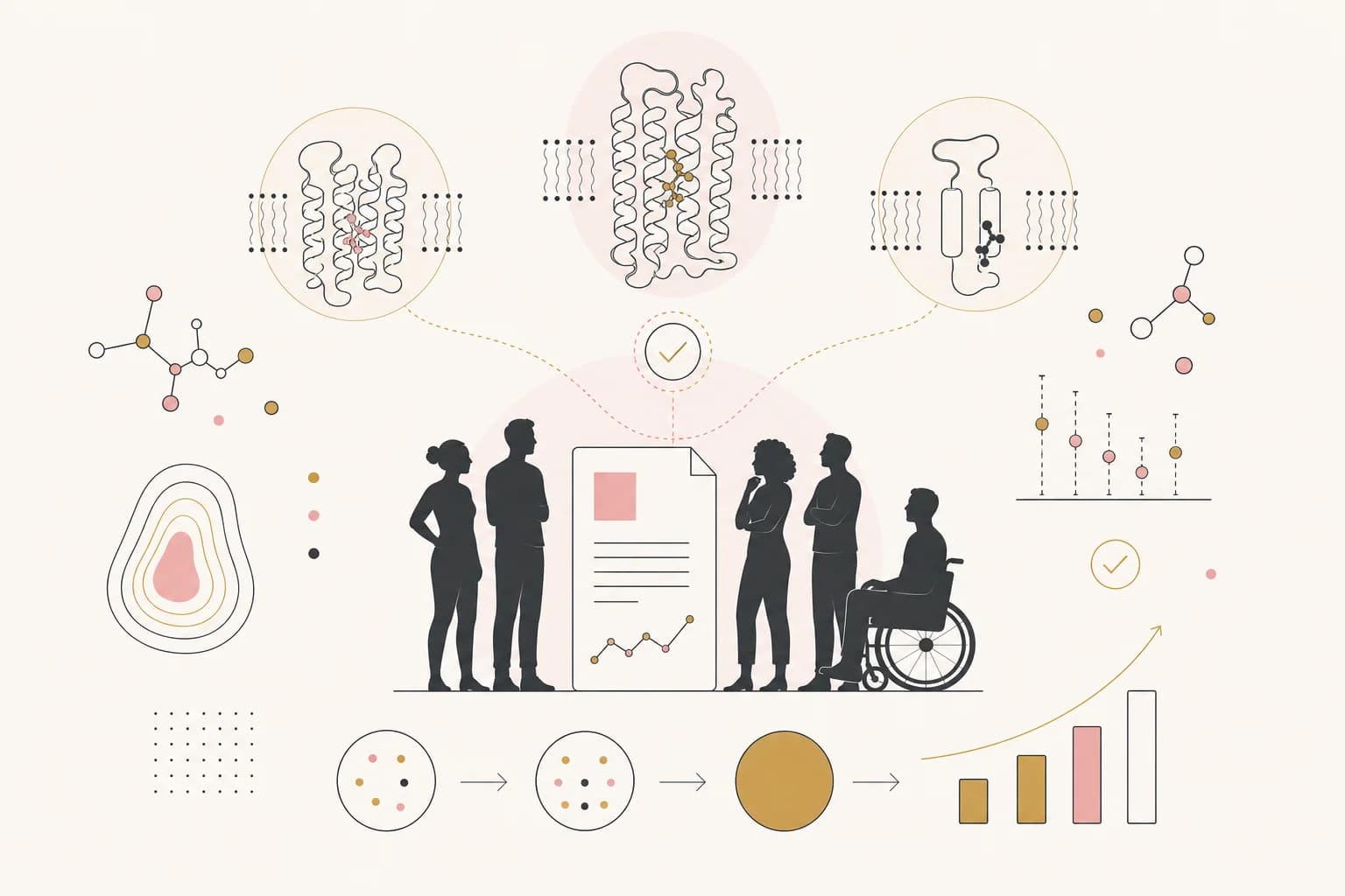 Editorial illustration of retatrutide Phase 3 research, participants, and evidence records.