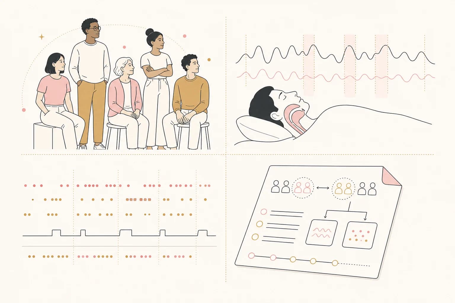 Editorial diagram of planned sleep-study measures and the limits of trial-design evidence.