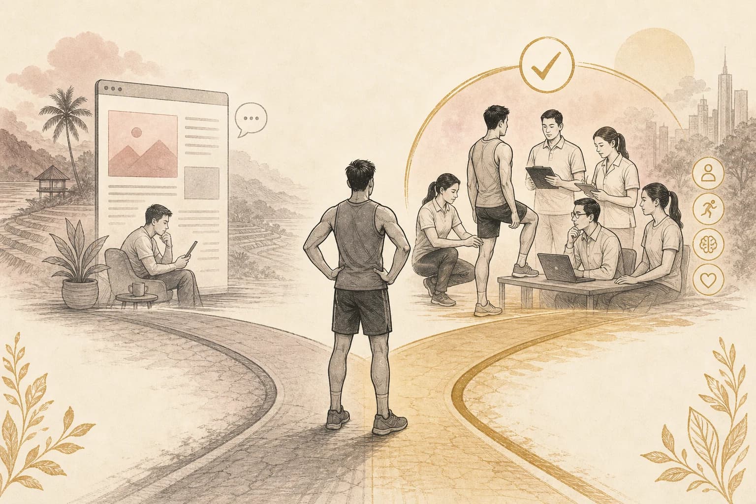 Editorial illustration showing why an athlete’s return-to-play decision belongs to qualified clinical assessment.