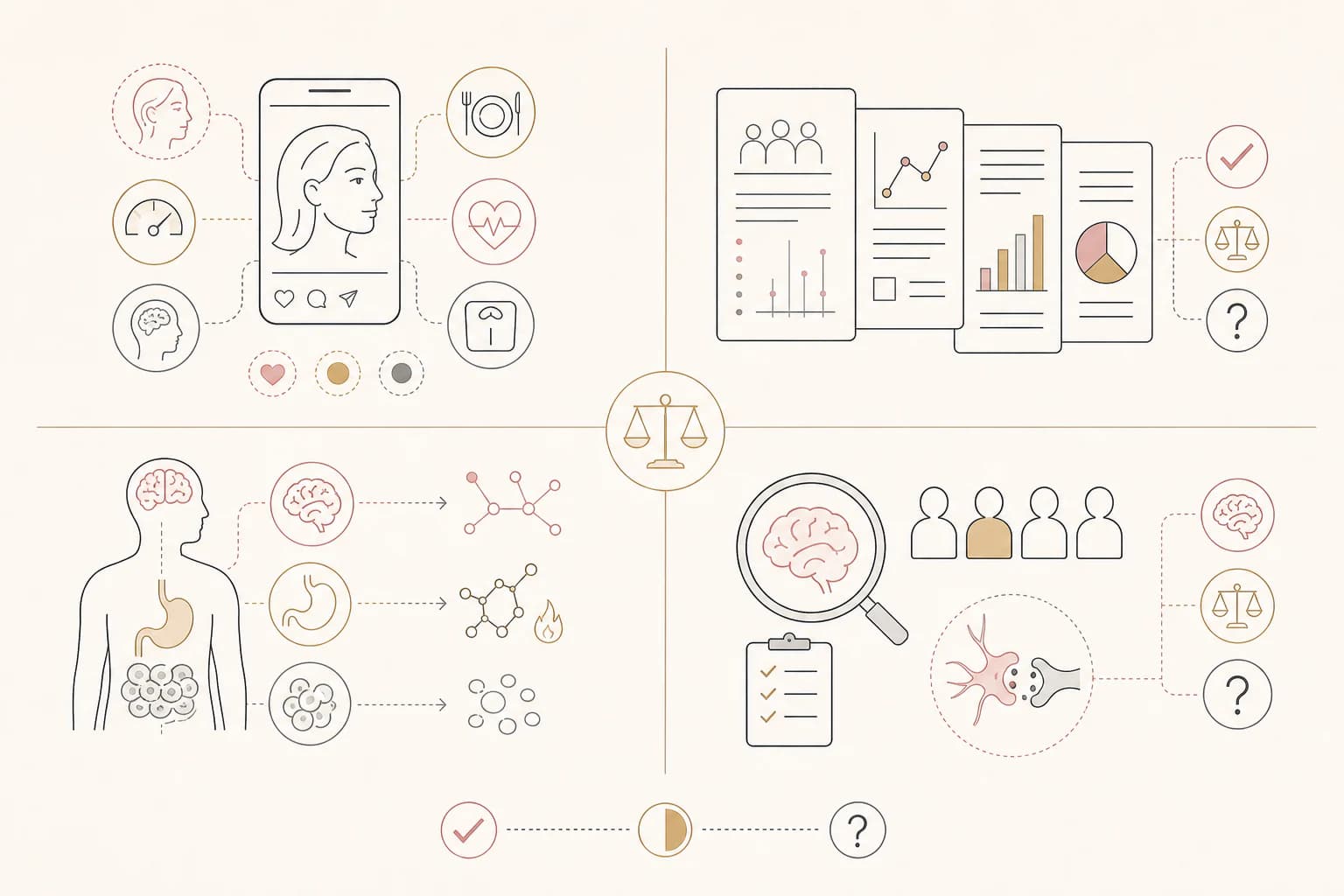 Evidence map for “Semaglutide Myths, From “Ozempic Face” to Addiction,” separating study findings, research context, and unanswered questions.