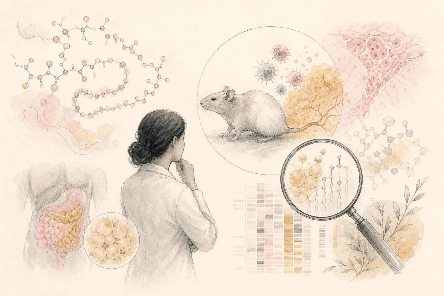 Editorial scene explaining Semaglutide research record explained: Semaglutide Modulates Visceral Adipose Tissue Lipid Metabolism in Type 2 Diabetic Mice: A Lipidomics Study. for Filipino readers