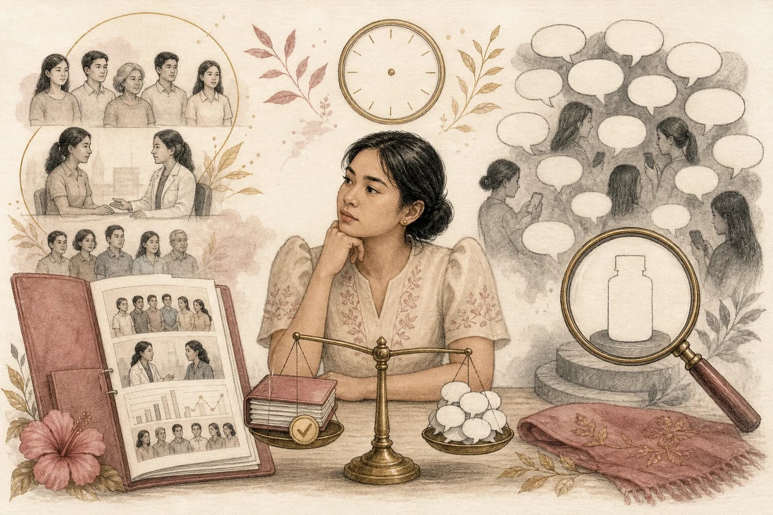 Filipino reader comparing a clinical trial report with anonymous social-media stories