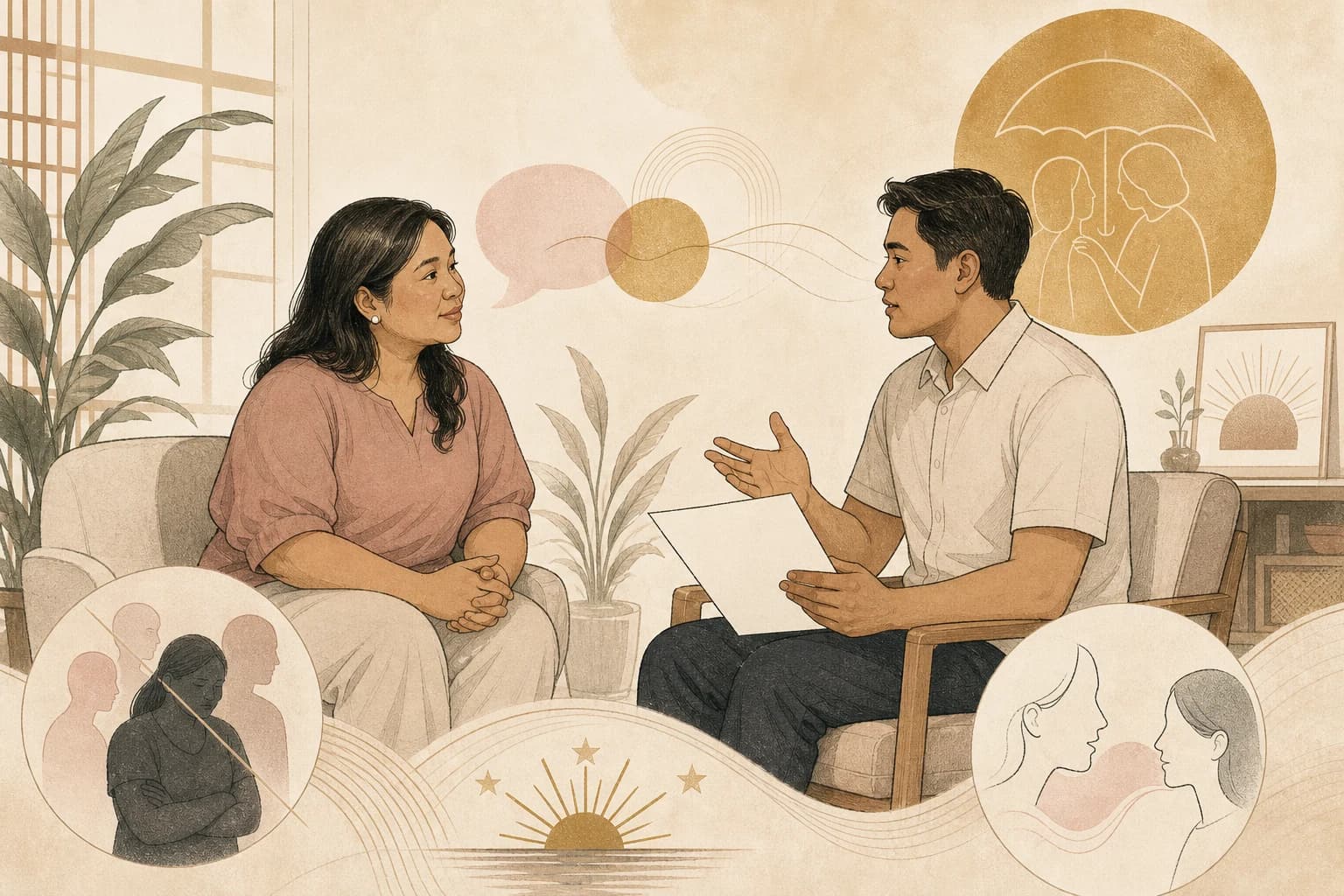 Editorial scene about privacy, weight stigma, and respectful health conversations among Filipino readers.