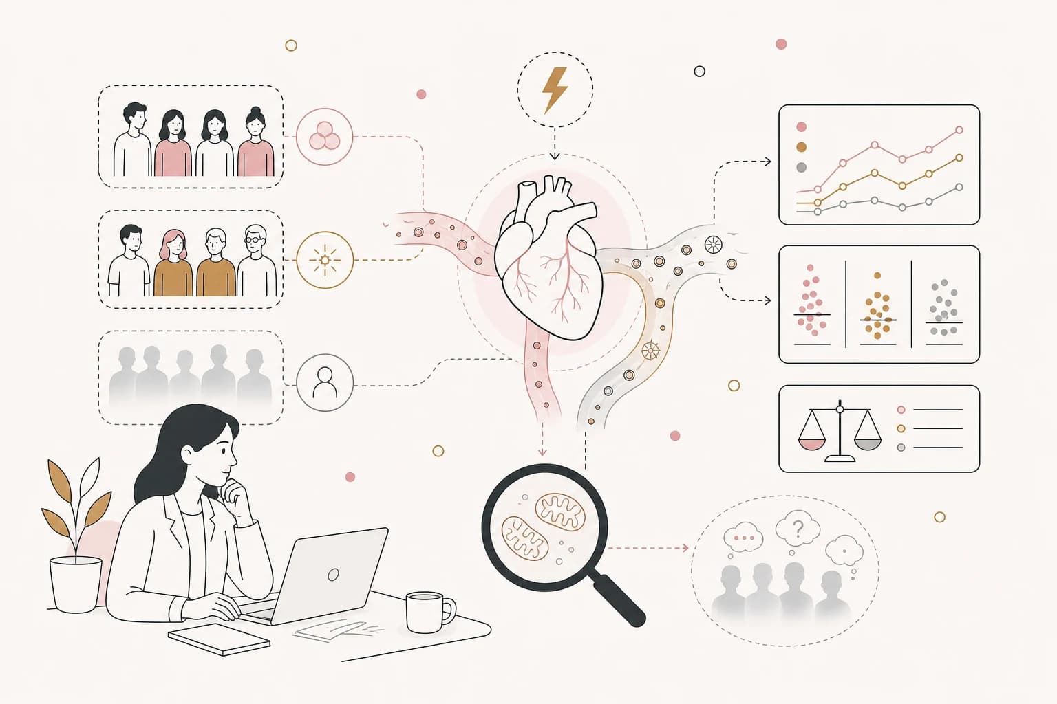 Editorial scene explaining SS-31 research record explained: Mitochondrial-targeted SS-31 peptide attenuates radiation-induced cardiomyocyte senescence. for Filipino readers