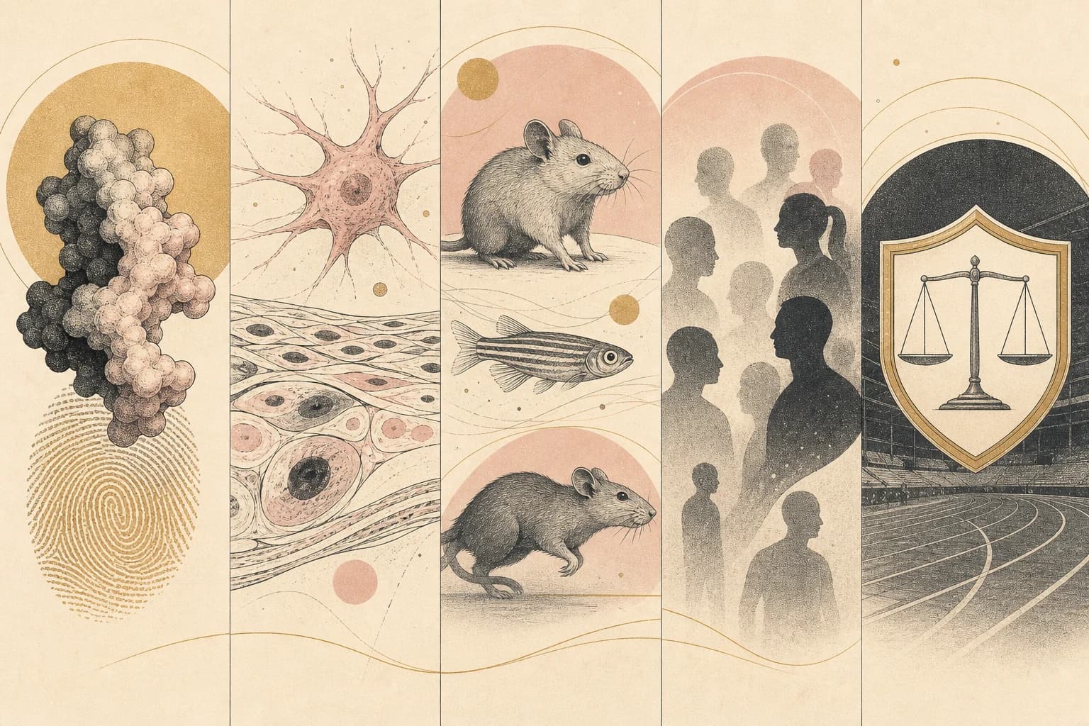 Editorial illustration of a Filipino reader separating TB-500 identity, research models, and sports-rule context.