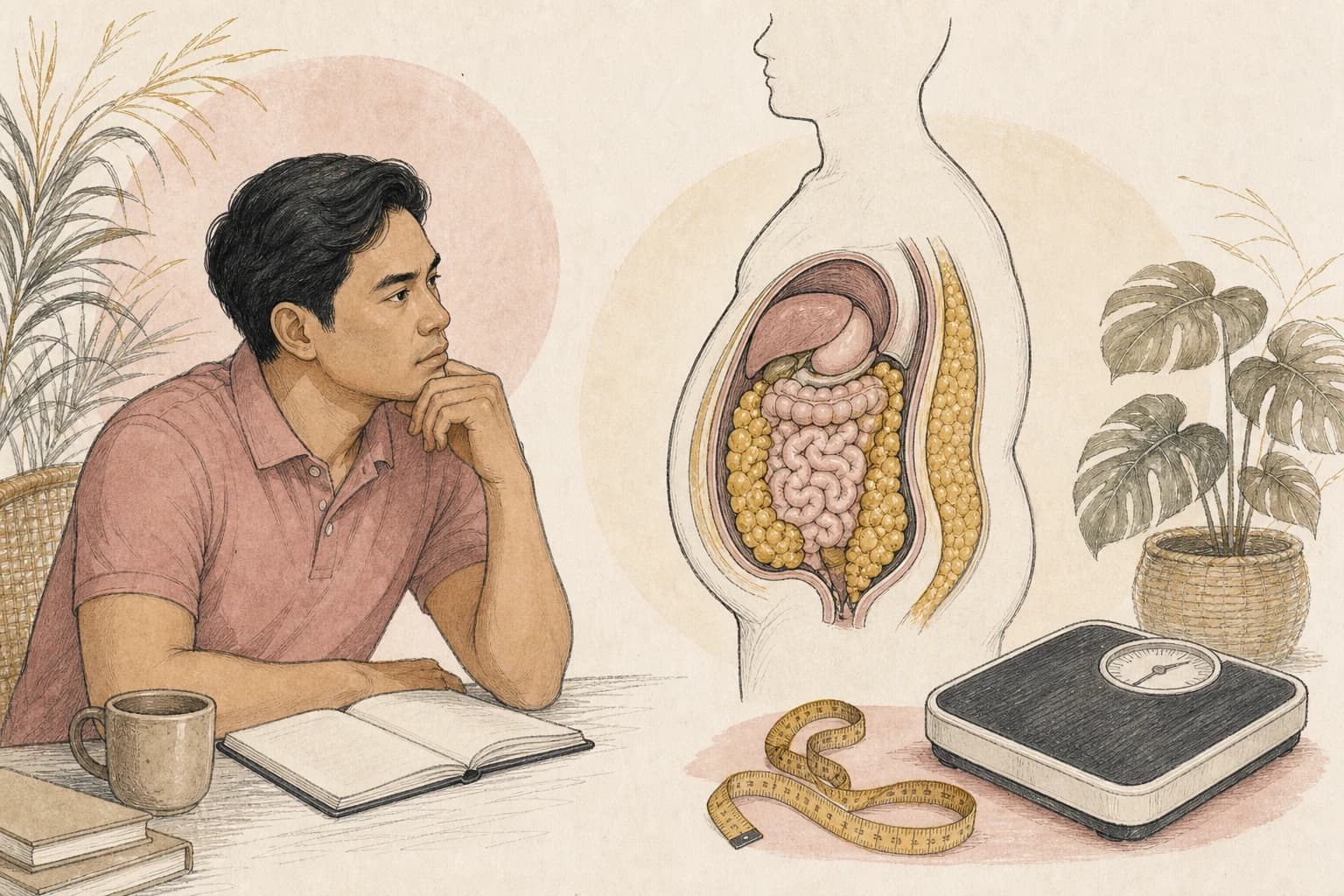 Filipino reader comparing visceral fat with weight and waist measurements