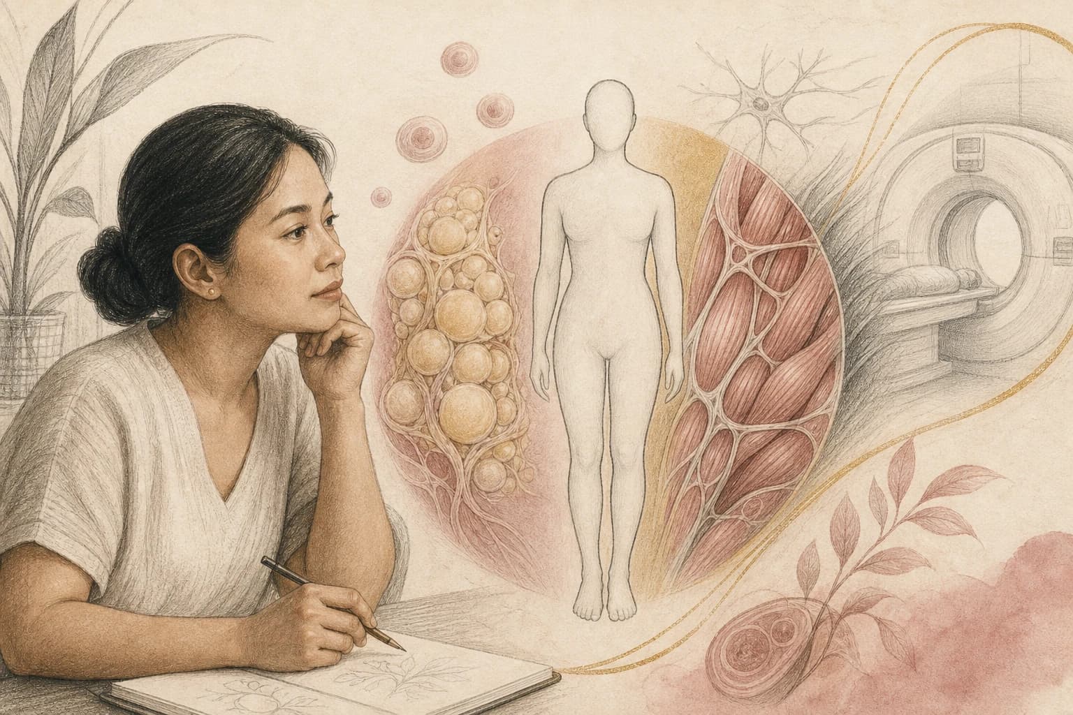 Filipino reader reviewing a balanced illustration of fat mass, lean mass, and body weight