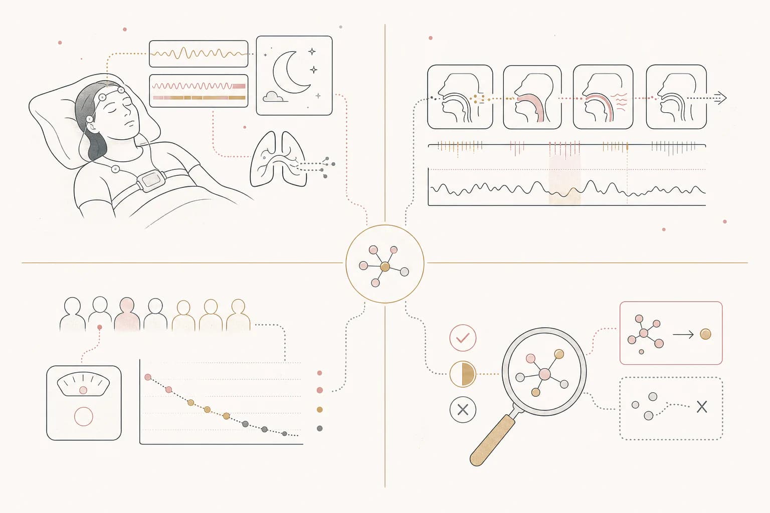 Evidence map for “Tirzepatide and obstructive sleep apnea, explained,” separating study findings, research context, and unanswered questions.
