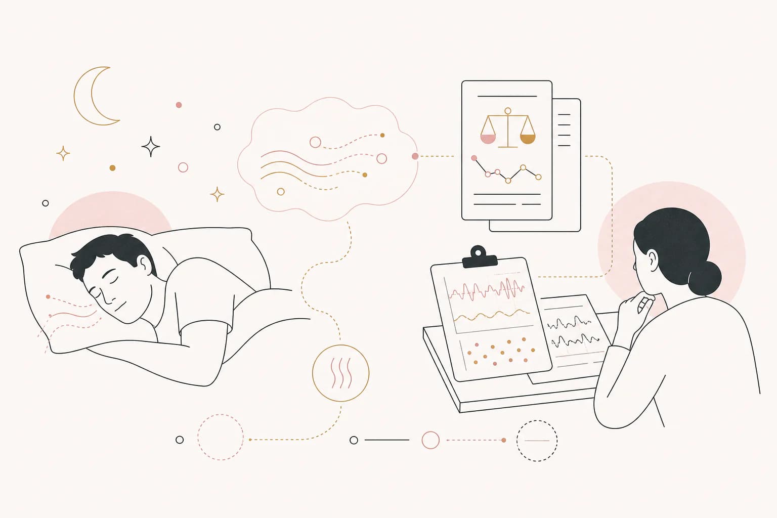 Editorial illustration for “Tirzepatide and obstructive sleep apnea, explained,” showing a Filipino reader examining the research context.