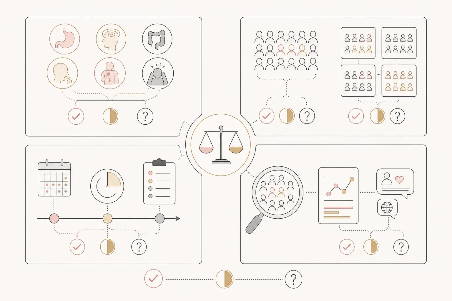 Evidence map for “Tirzepatide side effects: trial rates vs viral stories,” separating study findings, research context, and unanswered questions.