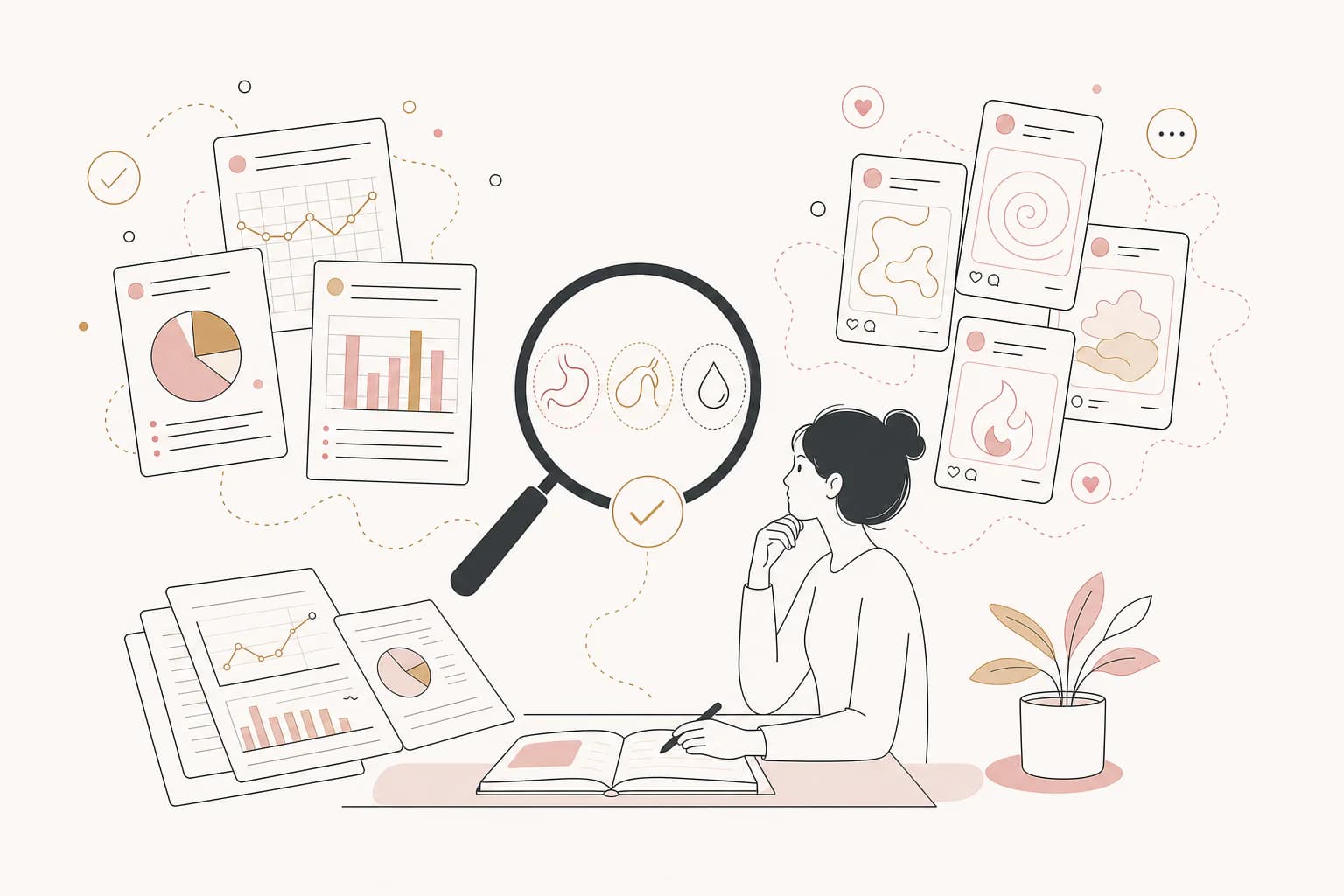 Editorial illustration for “Tirzepatide side effects: trial rates vs viral stories,” showing a Filipino reader examining the research context.