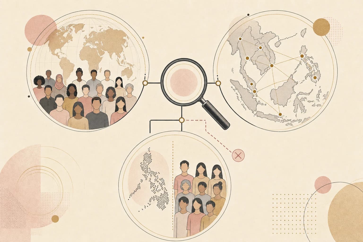 Evidence map separating Asian participant totals, Southeast Asian trial sites, and Filipino subgroup reporting.