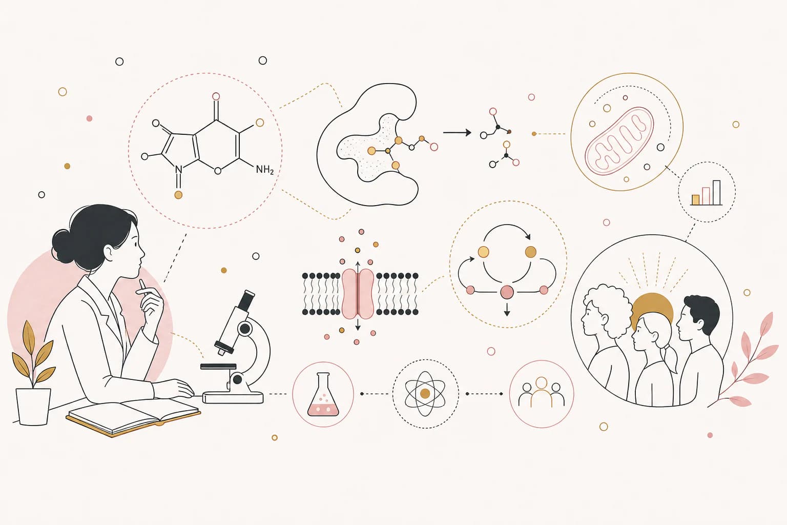 Editorial illustration for “What is 5-Amino-1MQ, and why are researchers studying NNMT?,” showing a Filipino reader examining the research context.